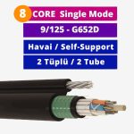 8 Core Çift Zırhlı Askı Telli 2 Tüplü  Fiber Optik Kablo Single Mode - HDPE
