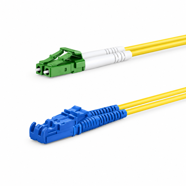 LC APC LSH UPC duplex patch cord için yeşil LC ve mavi LSH uçları gösteren temsili görsel