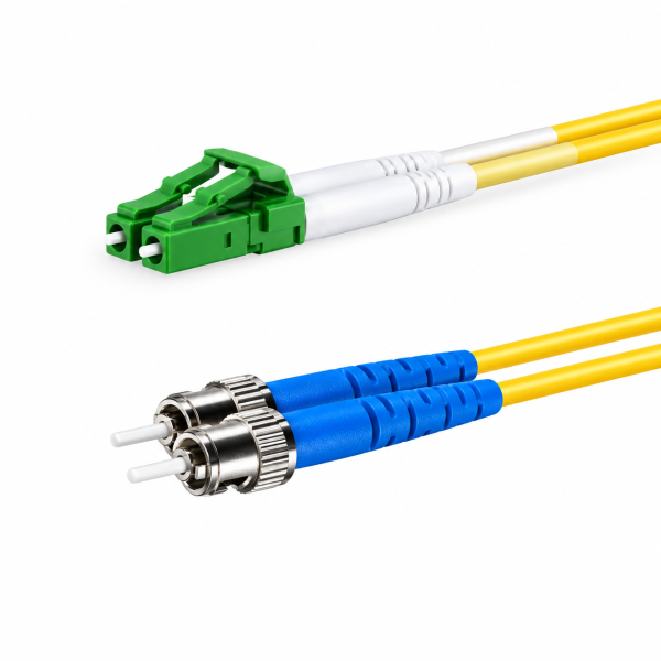 LC APC ST UPC duplex patch cord için yeşil LC ve mavi körüklü ST uçlarının temsili görünümü