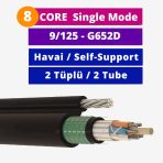 8 Core Single Mode Fiber Optik Kablo Çift Zırhlı Askı Telli 2 Tüplü HDPE