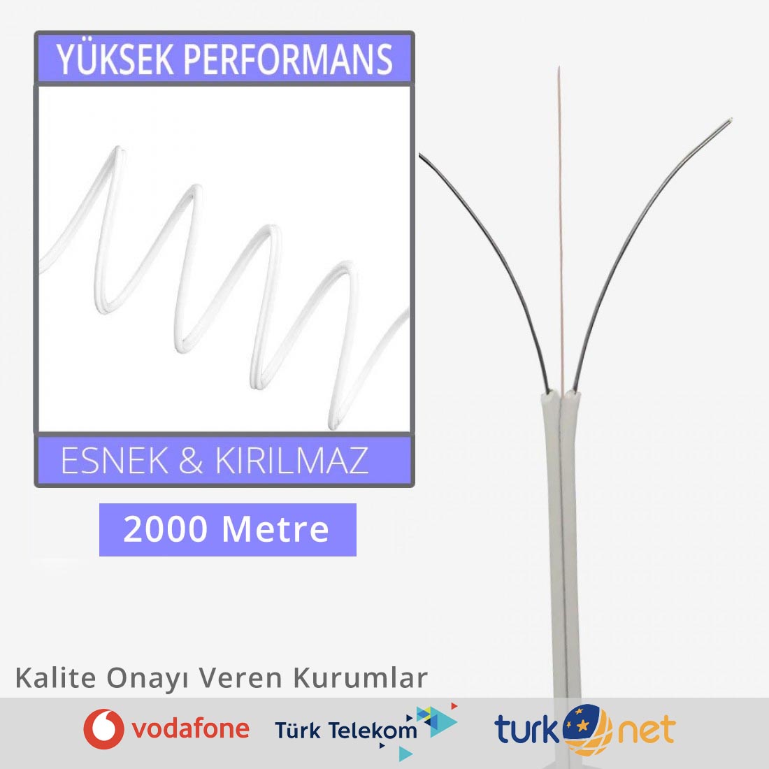 GJXH-1Core-2000-2.jpg Bina içi Fiber Optik Drop Kablo 1 Fiber - LSZH Beyaz, 2.0x3.0mm OBK - 2000 metre - Görsel 1